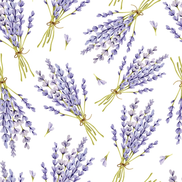 Vector lavender bouquet provence floral watercolor seamless pattern