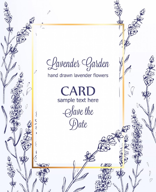 Lavender card vintage line art summer wedding ceremony invitation template