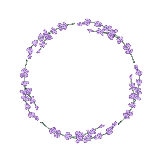 Lavender colorful flower circle wreath for card or invite Vector background