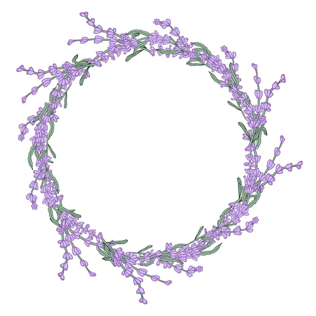 Vettore ghirlanda a cerchio di fiori color lavanda per biglietto o invito