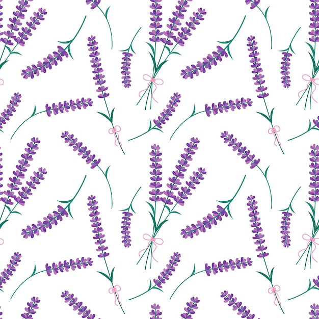 Modello senza cuciture di fiori di lavanda. fondo bianco senza fine di vettore con il fiore di lavanda viola. design primaverile con elementi floreali.