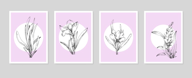 Lavender Hand Painted Illustrations for Wall Decoration minimalist flower in sketch style