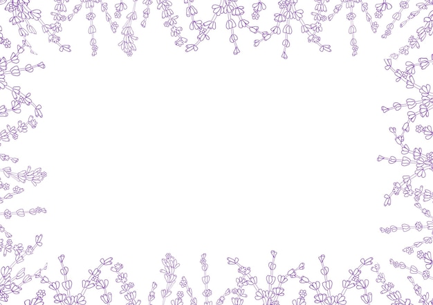 Lavender line art flower frame for card or invite vector background