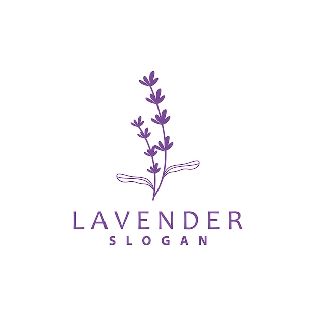 Lavender Logo Simple Elegant Purple Flower Plant Vector Greeting Card Design Banner Flower Ornament Lavender Hand Drawn Wedding Icon Symbol Illustration