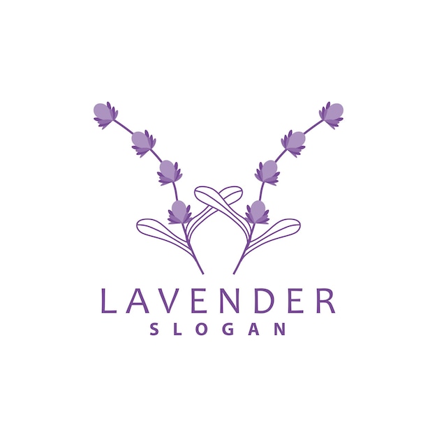 Lavanda logo semplice elegante fiore viola pianta vettore biglietto d'auguri design banner fiore ornamento lavanda disegnato a mano matrimonio icona simbolo illustrazione