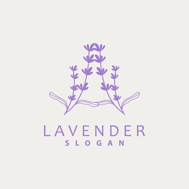 Lavanda logo semplice elegante fiore viola pianta vettore biglietto d'auguri design banner fiore ornamento lavanda disegnato a mano matrimonio icona simbolo illustrazione