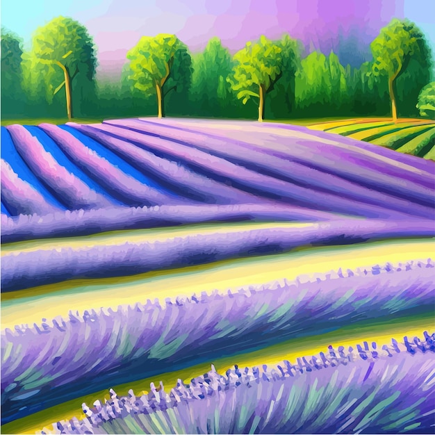 Lavender purple fields green meadows and mountains farm panoramic view landscapes beautiful rural