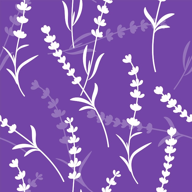 Lavender silhouette vector seamless pattern