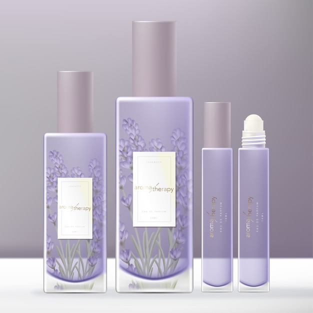  lavender violet perfume glass bottle packaging set with roll on fragrance oil glass tube
