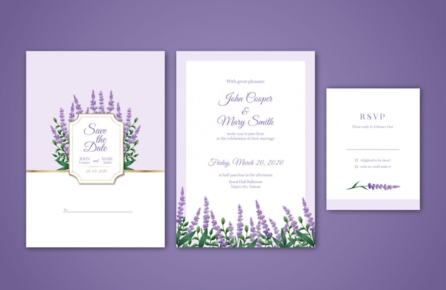Vector lavender watercolor wedding invitation