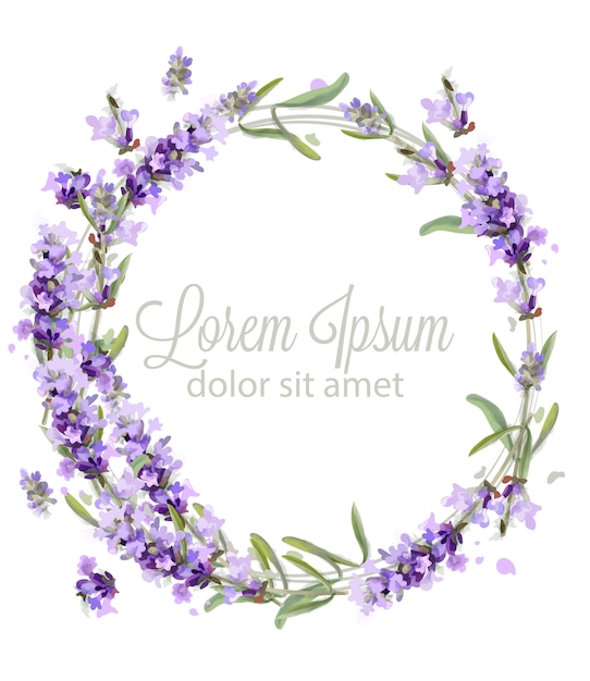 Vector lavender wreath card watercolor