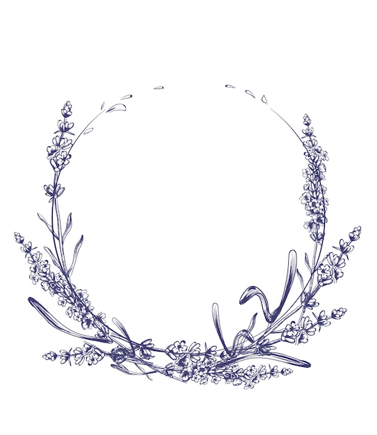 Lavender wreath vintage line art