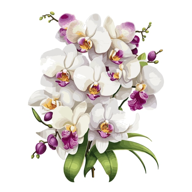 Vettore di sfarzosi bouquet di orchidee su sfondo bianco