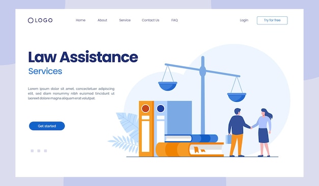 Law assistance law firm and legal services concept lawyer consultant flat illustration vector landing page template