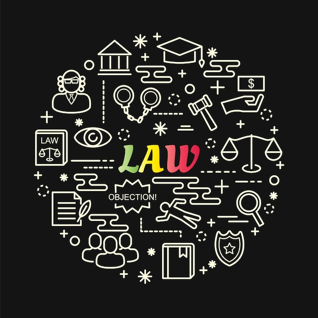 Law colorful gradient with line icons set