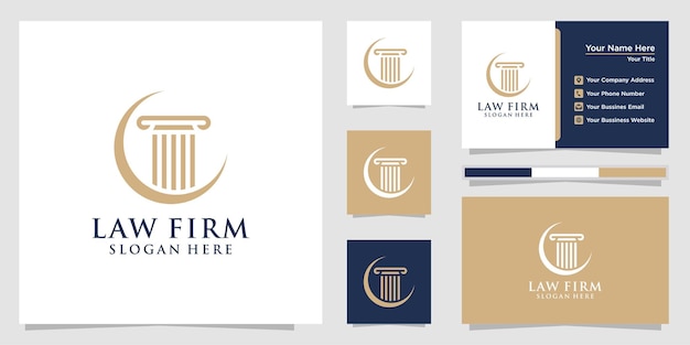 ベクトル 柱のロゴの豪華なデザインと名刺のテンプレートと法律事務所の要約