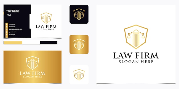 柱のロゴの豪華なデザインと名刺のテンプレートと法律事務所の要約