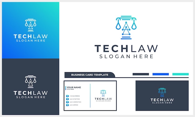 Law firm attorney logo with tech concept logo template with line art style