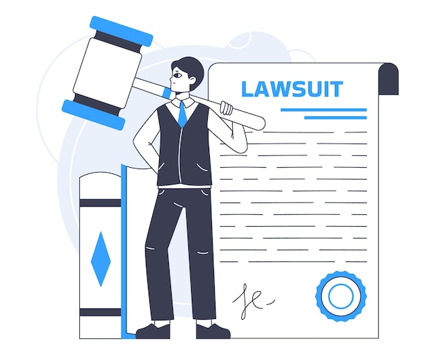 Vector law firm consultation service worker litigation support concept law and judgment research flat vector illustration on white background