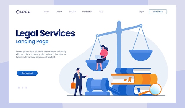 Law firm and legal services concept lawyer consultant judicial flat illustration vector landing page