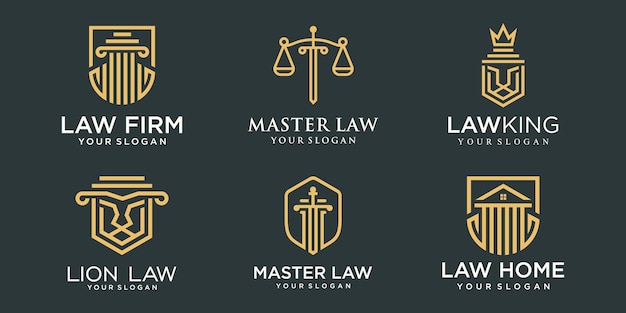 Law firm logo icon set. creative pillar combined concept logo design template.