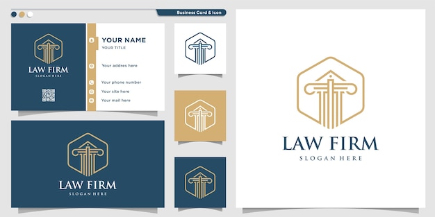 ラインアートスタイルと名刺デザインテンプレートと法律事務所のロゴ