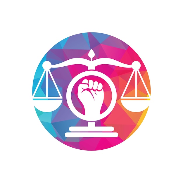 Vector law fist logo design icon justice scales in hand logo template design