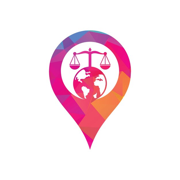 Law and globe map pin shape concept logo design template