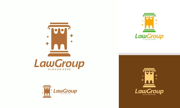 법률 그룹 로고 디자인 개념 벡터, 기둥 및 사람 로고 템플릿