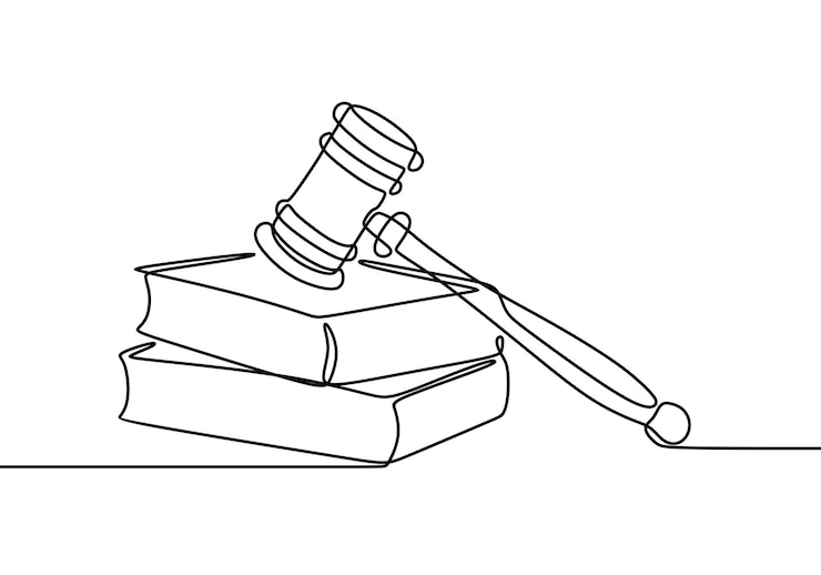 Vector law hammer and book oneline continuous single line art