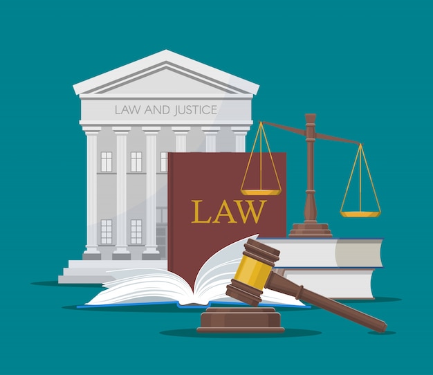 Vector law and justice  illustration in flat style.