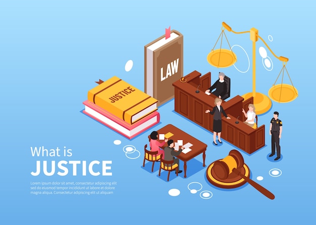 Law and justice isometric composition background