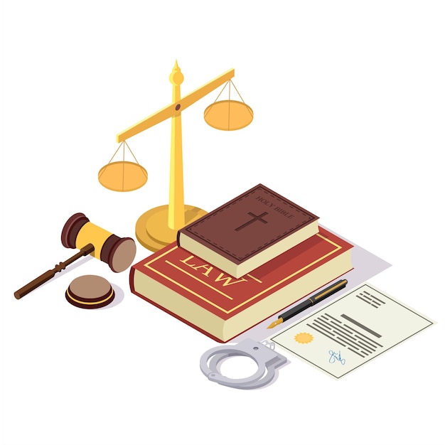 Law and justice isometric vector concept illustration