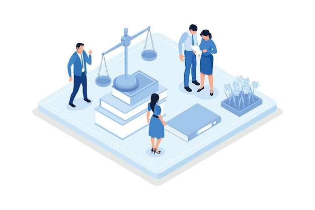 Law and justice scenesCharacter signing legal contract isometric vector modern illustration