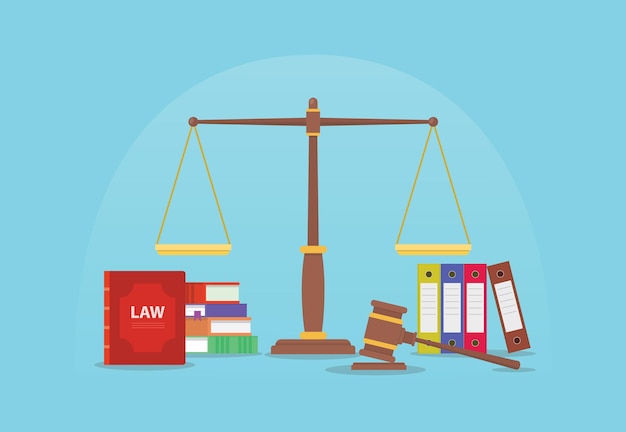 Law and legal justice concept with scales and gavel judge and books