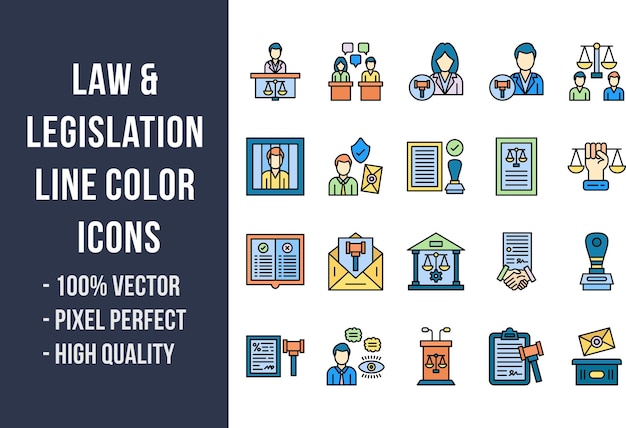 Law Legislation Line Color Icons