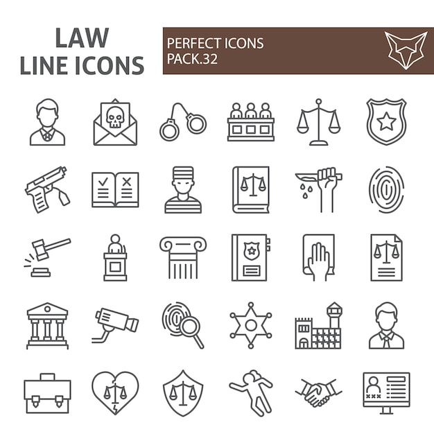 Vector law line icon set, justice collection