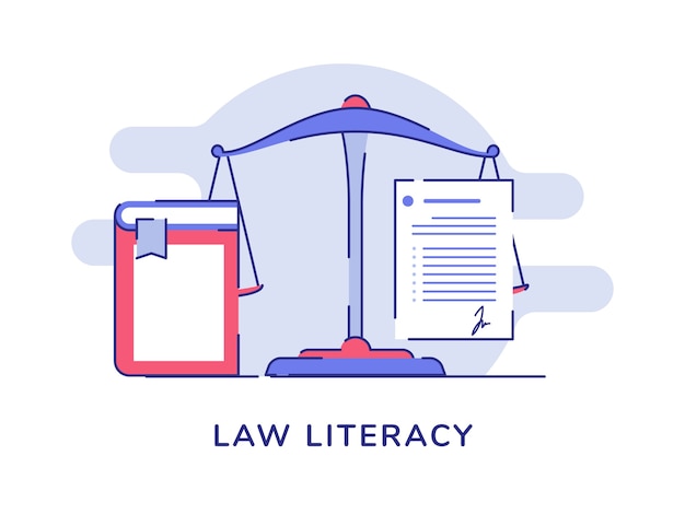 Vector law literacy concept balance scale white isolated background