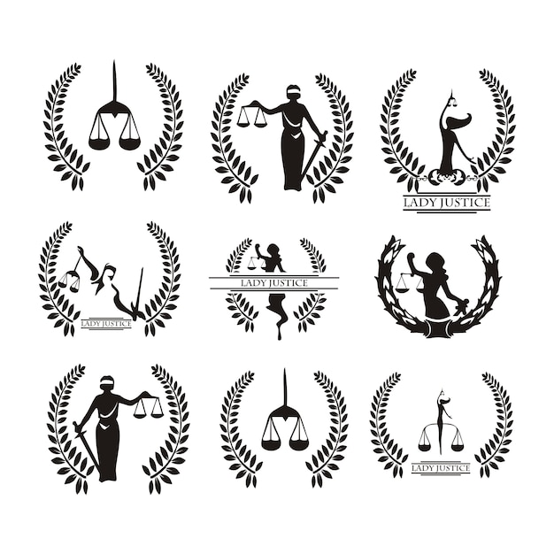 Вектор Логотип закона с правосудием установить силуэт