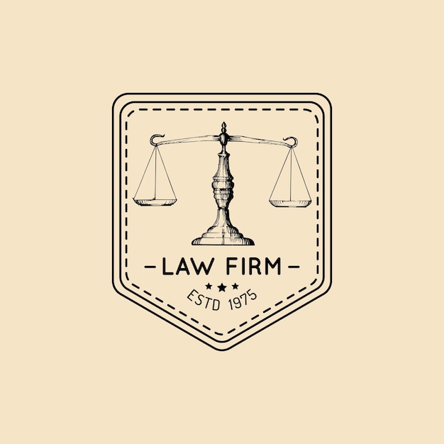 Логотип адвокатского бюро с иллюстрацией весов правосудия векторная винтажная этикетка адвоката адвоката значок юридической фирмы принцип действия юридический дизайн иконы