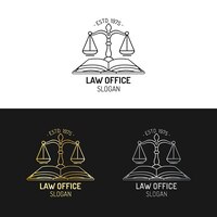 law office logos set with scales of justice illustration vector vintage attorney advocate labels juridical firm badges collection act principle legal icons design