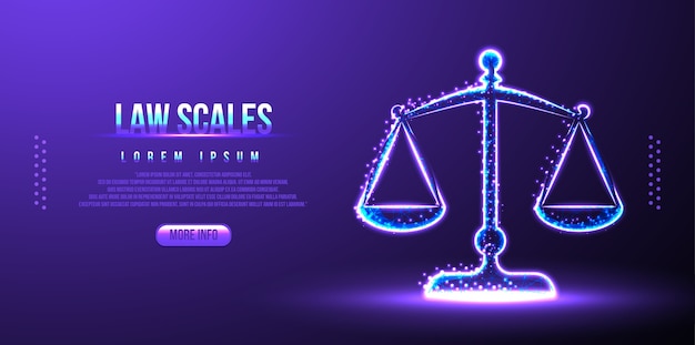 Scale di legge, bilanciamento del giudice, wireframe low poly