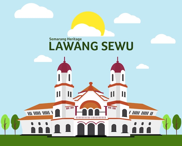 Vector lawang sewu thousand doors semarang indonesië architectonisch erfgoed in illustratie vectorobject