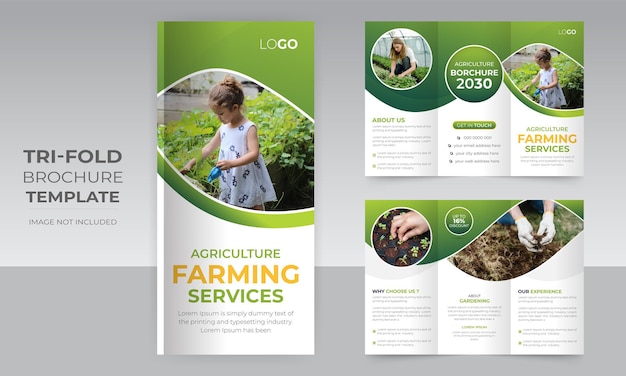 Вектор Сельскохозяйственные услуги по газонам и садоводству 6-страничный дизайн брошюры втрое для бизнеса по выращиванию питомников