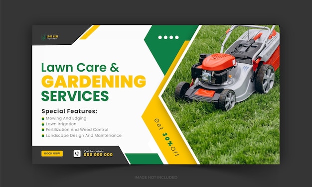 Vector lawn care and agriculture services youtube video thumbnail design social media cover banner post