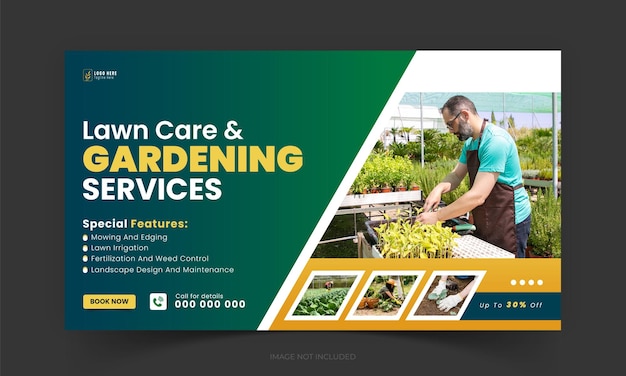 Vector lawn care and garden service for youtube video thumbnail template