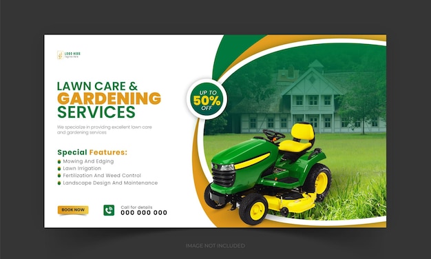 Vector lawn care and gardening youtube video thumbnail design social media cover or post template