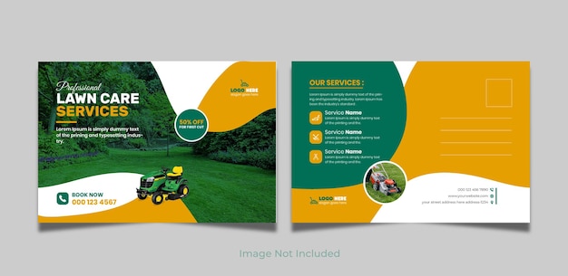 Вектор Дизайн открытки по уходу за газоном или ландшафтным дизайном