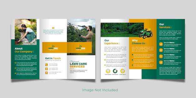 Lawn care trifold brochure template gardening or landscaper tri fold brochure design