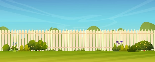Vector lawn and fence hedge green trees bushes grass